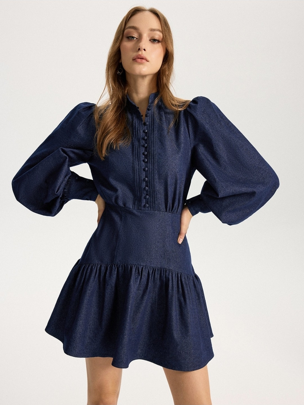 Commense Navy Puff-Sleeve Mini Dress